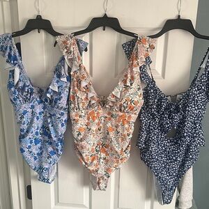 3 Pack of One Piece Swimsuits- Blue, Orange, Navy